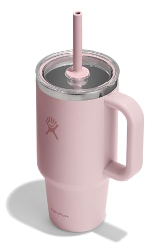 Hydro Flask Travel Tumbler with Handle, Clear Lid and Straw - Insulated Stainless Steel - color: TRILLIUM, size: 32 Ounces