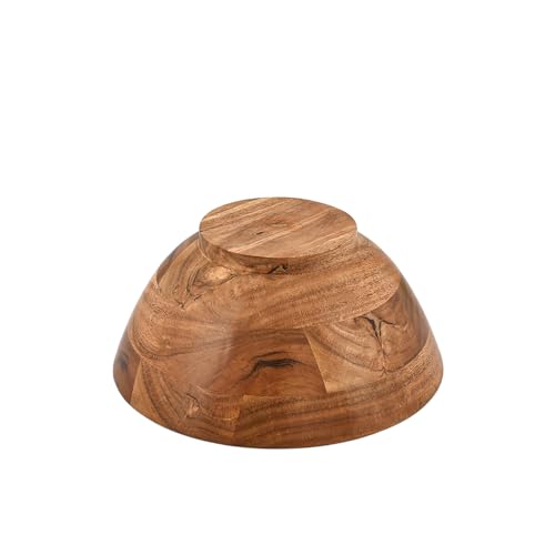 EDHAS Fruit Bowl Acacia Wood Round Shaped Serving Bowl for Salad, Vegetables and Fruit,Single (9" x 9" x 4")