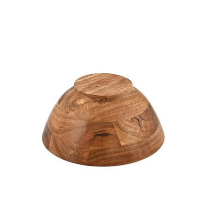 EDHAS Fruit Bowl Acacia Wood Round Shaped Serving Bowl for Salad, Vegetables and Fruit,Single (9" x 9" x 4")