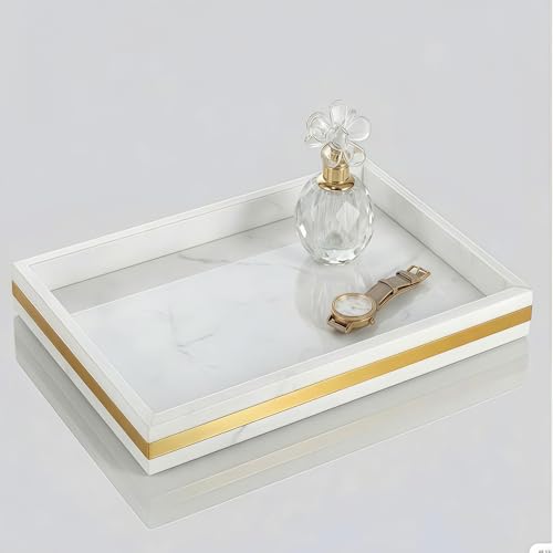 Natural Marble Tray, Marble Vanity Tray Organizer | Natural Marble, Jewelry Perfume Tray, Vanity Organizer, Non-Slip, Bathroom Dresser Nightstand, Gift for Her - color: White