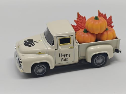 Easter Truck Decorations Set - Vintage Farmhouse Metal Truck with 3 Easter Eggs and 3 Resin Bunny Figurines, Spring Farm Pickup Decor for Table Tiered Tray Home Kitchen Office Gifts (Pumpkin-White) - color: Pumpkin-white