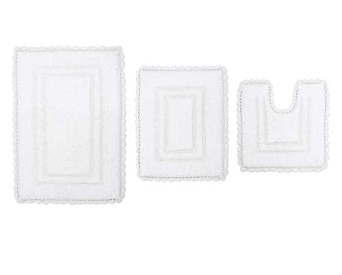 Home Weavers Casual Elegance Reversible Bathmat 100% Cotton Bathroom Rugs Set, Washable Rug, Extra Soft and Absorbent bath Rug, Kitchen Mat, Bath Mat Set, Non Slip Mat, 3 Piece Set with Contour, White - color: White, size: 1'9" x 2'10" (Rectangle, Contour