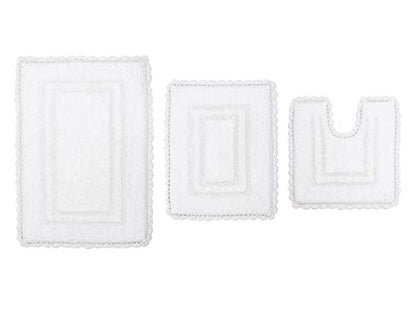 Home Weavers Casual Elegance Reversible Bathmat 100% Cotton Bathroom Rugs Set, Washable Rug, Extra Soft and Absorbent bath Rug, Kitchen Mat, Bath Mat Set, Non Slip Mat, 3 Piece Set with Contour, White - color: White, size: 1'9" x 2'10" (Rectangle, Contour