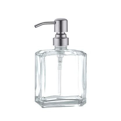 Clear Glass Soap Dispenser with Brushed Nickel Pump, 13.5 OZ Liquid Soap Dispenser Square with Stainless Steel Pump for Dish Hand Soap Bathroom Kitchen Vanity Countertop - color: Brushed Nickel, size: 13.5 oz