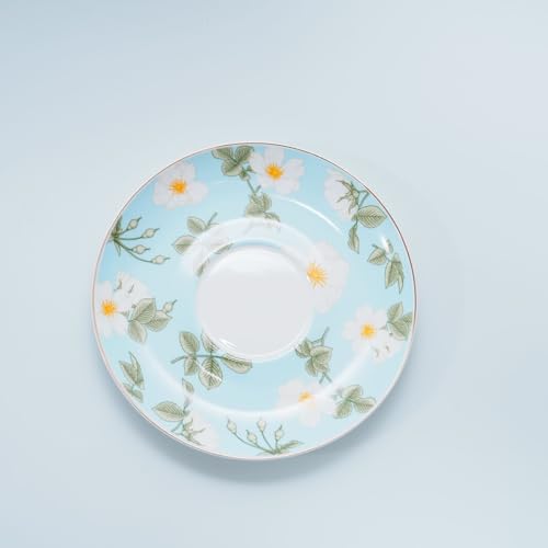 Bone China Tea Cup and Saucer Set with Spoon，Elegant Floral Tea Cup Set (7 oz)，British Coffee Latte Mug for Birthday Party Christmas gift for Friends - color: Camellia-blue