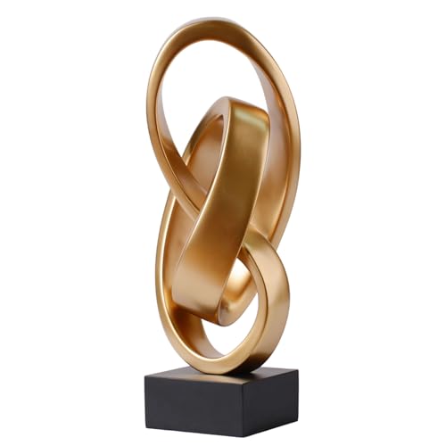 HAUCOZE Abstract Sculpture Statue Modern Decor Table Centerpiece 17.0 Inch | Glossy Gold Resin Handicraft with Black Base Home Ornament Fashion Art Gift for Living Room Bedroom Office