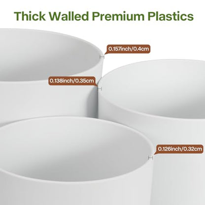 3 Pack Cylinder Planter Set 10/9/8 Inch White Indoor Plant Pots | Modern flower pots with drainage holes and saucers. For outdoor garden, succulent, nursery, and house plants. - color: White-brown
