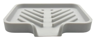 Silicone Soap Dish Tray and Sponge Holder with Drain Chute and Feet | 3-Way Sloped Design | Bathroom and Kitchen Sink Organizer Caddy (Light Grey, 5"x4", 3.5 Ounces) - color: Light Grey, size: 5"x4"