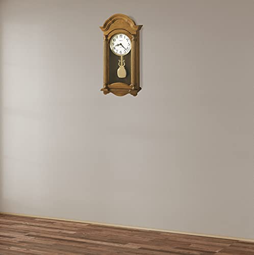 Howard Miller Dearborn Wall Clock 547-516 – Golden Oak Finish, Antique Home Décor, Polished Brass Pendulum Bob, Volume Control, Quartz, Dual-Chime Movement - style: Dearborn