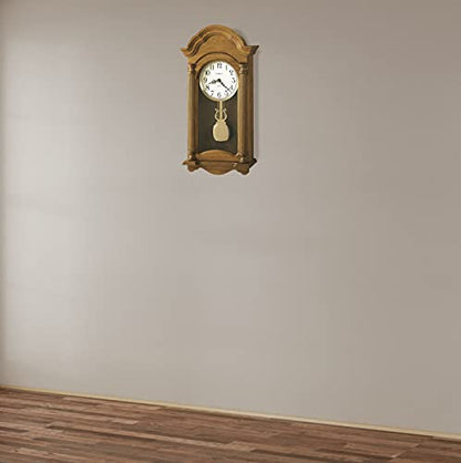 Howard Miller Dearborn Wall Clock 547-516 – Golden Oak Finish, Antique Home Décor, Polished Brass Pendulum Bob, Volume Control, Quartz, Dual-Chime Movement - style: Dearborn