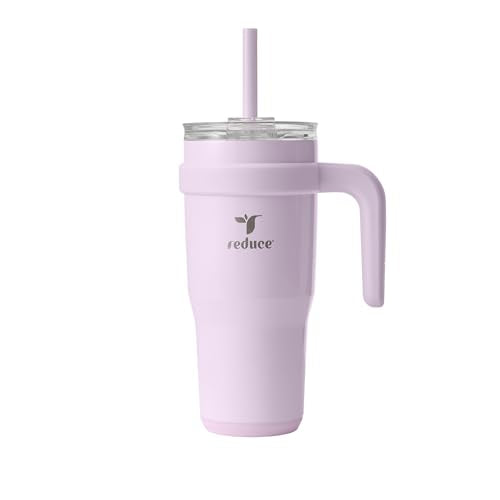 REDUCE 24 oz Stainless Steel Tumbler with Handle - Dual-Wall Vacuum Insulated Travel Mug, Sweat-Proof Lid & Reusable Straw - Keeps Drinks Cold for 24 Hrs, Fits Cupholders, Dishwasher Safe - Lilac Bud - color: Lilac Bud, size: 24 Ounces