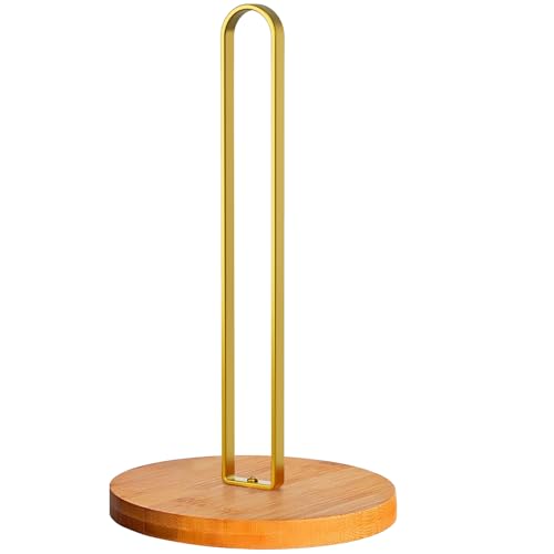 TONLEA Wooden Paper Towel Holder Countertop, Kitchen-Towel-Holder FreeStanding with Non-Slip Base for Bathroom - color: Gold
