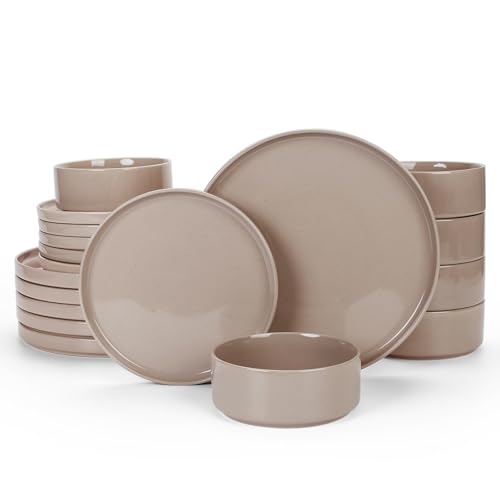 Famiware Nebula Plates and Bowls Sets, 18 Pieces Dinnerware Sets, Dishes Set for 6, Cinnamon Brown | Stoneware Dish Set for 6, Dishwasher and Microwave Safe, Chip and Scratch Resistant - color: Cinnamon Brown, size: Service for 6 (Standard Dinner Set)
