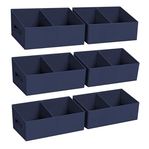 DIMJ Large Closet Shelf Organizer Bins 6 Packs with Handles and Divider, Fabric Trapezoid Storage Baskets, Foldable Clothes Containers Box for Shelf, Towel, Book, Toy, Purse, Hats, Navy Blue - color: Navy Blue, size: 6 Bins 16.5"x11"x7.8"