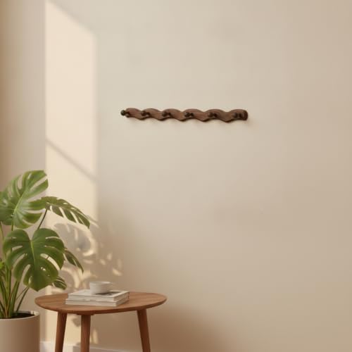 Hook Wooden Coat Rack Peg Rail Hat Holder with Artistic Solid Wood Structure Six Pegs Smooth Touch Suitable for Walls, 6 Hooks - Auspicious Cloud All Black Walnut Wood - style: 6 Hooks - Auspicious Cloud All Black Walnut Wood