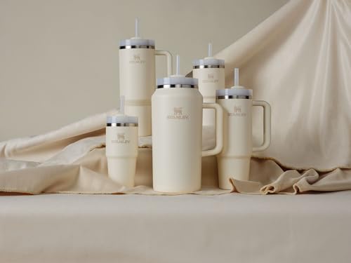STANLEY Quencher H2.0 Flow State Tumbler, 14 oz, Cream 2.0 | Straw and 3-Position Lid | Cup Holder Compatible for Travel | Insulated Stainless Steel Cup | BPA-Free - color: Cream 2.0, style: Classic