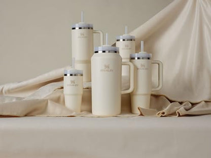 STANLEY Quencher H2.0 Flow State Tumbler, 14 oz, Cream 2.0 | Straw and 3-Position Lid | Cup Holder Compatible for Travel | Insulated Stainless Steel Cup | BPA-Free - color: Cream 2.0, style: Classic