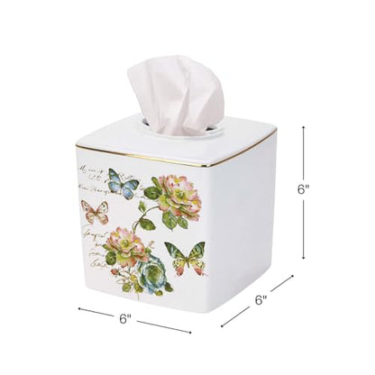 Avanti Linens - Tissue Box Cover, Floral Home Decor, Butterfly Garden - size: Tissue Box Cover