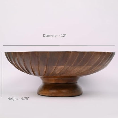 Fruit Bowl Wooden Fruit Bowl for Kitchen Counter for Home Decor or Decorative Fruit Bowl for Table (12" X 12'" X 4.75")