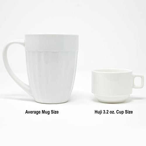 Huji Stack-able Porcelain 3.2 OZ Espresso Turkish Coffee Cups and Saucer Set with Chrome Rack (9 Piece Set) (1)