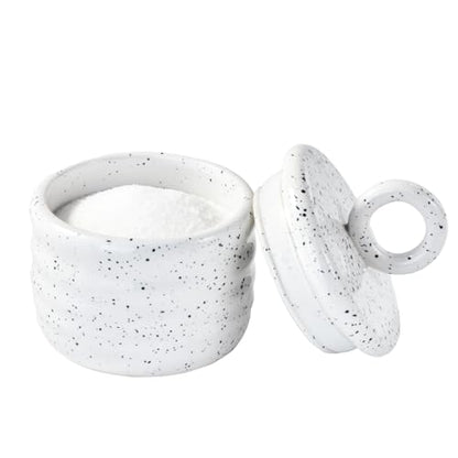 Salt Cellar Keeper with Ceramic Lid, Big Capacity Ceramic Sugar Bowls Pepper Box, Speckled Glaze Seasoning Container Condiment Pot for Kitchen (White) - color: White