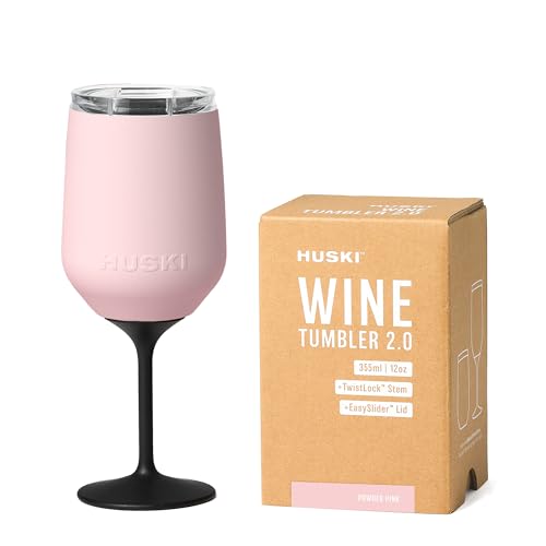 Huski Wine Tumbler 2.0 | NEW | Award-winning Design with Detachable Stem | Premium Stainless Steel Wine Glass with Lid | Triple Insulated Tumbler | 12oz Capacity | Great Gift (Powder Pink) - color: Powder Pink