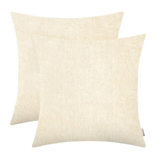 BRAWARM Throw Pillow Covers 16x16 Inches - Cream Chenille Pillow Covers Pack of 2, Solid Dyed Soft Chenille Pillow Cases for Couch Sofa Bed Home Decoration - color: Cream, size: 16" x 16" (Pack of 2)