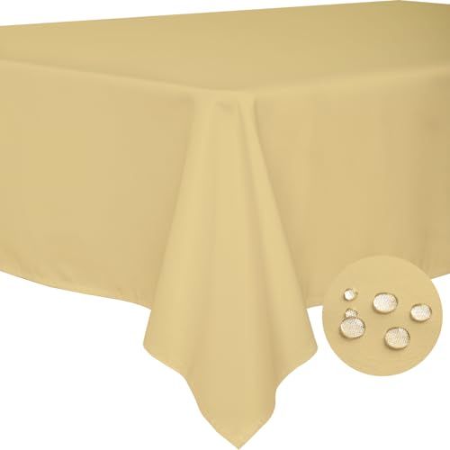 BYDOLL Table Cloth Champagne 60x84 Inch Tablecloth for 6 Foot Rectangle Tables Outdoor Washable Wrinkle Free and Spillproof Polyester Tablecloth for Festival Camping Picnic Party Cover - color: Champagne, size: 84" x 60" (Rectangular)