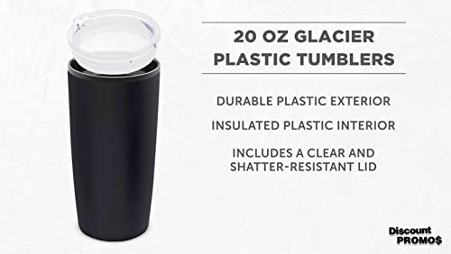 DISCOUNT PROMOS Plastic Tumblers 20 oz. Set of 6, Bulk Pack - With lids, Ice Coffee Tumbler, To Go Cup, Insulated - Black - color: Blank – Black