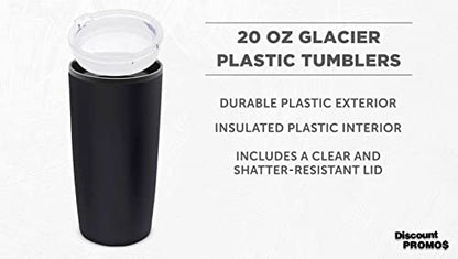 DISCOUNT PROMOS Plastic Tumblers 20 oz. Set of 6, Bulk Pack - With lids, Ice Coffee Tumbler, To Go Cup, Insulated - Black - color: Blank – Black