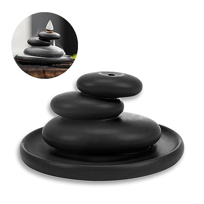 ZORZA Ceramic Zen Stone Backflow Incense Holder for Meditation Yoga | Waterfall Incense Burner,Zen Aesthetic,Black Rectangular Design,Tea Ceremony Decoration,Creating Serene Aromatic Atmosphere