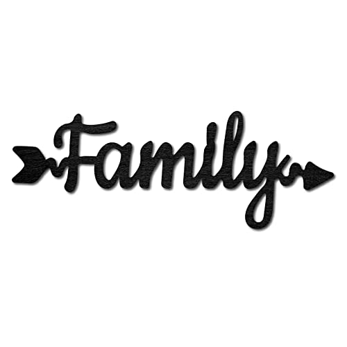 CREATCABIN Wood Family Arrow Sign Wall Decor, Black, 11.9" x 4.3" | Laser Cut, Hanging Decor, Sculpture Design, For Home Gallery Office Front Door - color: Family