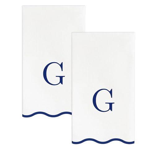 Stxy's Monogram Guest Towels, 40 Lettered Hand Towels - Navy Blue Letter 'G', Decorative Scalloped Monogrammed G Paper Napkins, Blue and White Disposable Dinner Napkins for Bathroom, Hostess Gifts - style: G