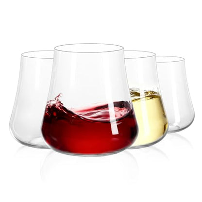 Stemless Wine Glasses Set of 4, 15oz Hand-Blown Red Wine Glass | Dishwasher Safe, No Stem Stable, Lead-Free Clear Crystal, Modern Thin Rim, Elegant Gift for Women, Birthday Wedding Party - size: 15oz - 4 PCS