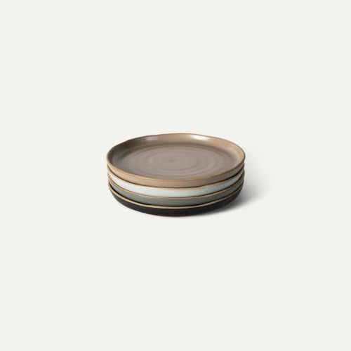 MORA Medium Plates Set of 4, 8.5 inch Ceramic Pottery Salad Plates - Microwave, Oven and Dishwasher Safe - Horizon - color: Horizon