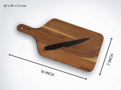 Vesta Homes Wooden Cutting Board for Kitchen/Chopping/Serving Board, Platter for Vegetables, Cheese and Charcuterie | Acacia Wood |16 * 7 Inches | Handmade in India - size: 16.5"L x 7.1"W