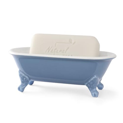 6.5" Ceramic Mini Clawfoot Bathtub Soap Dish, Blue | Decorative, Kitchen Sponge Holder, Shower Tray, 1 Pack - color: Blue