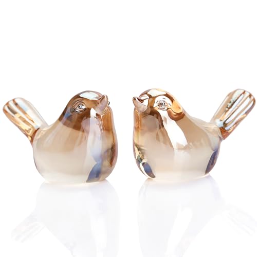 Small Bird Figurines Home Decor Glass Crystal Bird Statue (Gold) | Modern Decorative Ornaments for Living Room, Bedroom, Farmhouse, Office Desktop, Book Shelf, Coffee Table, Cabinets - color: Gold