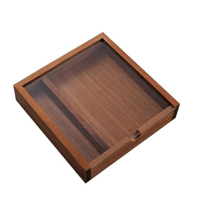 Walnut Wood Keepsake Box with Clear Acrylic Lid, Handmade Storage Box for Jewelry, Photos, Collectibles, Gifts (6.7 x 6.7 x 1.38 Inches) - color: Walnut Box-YKL+DHH-17*17CM