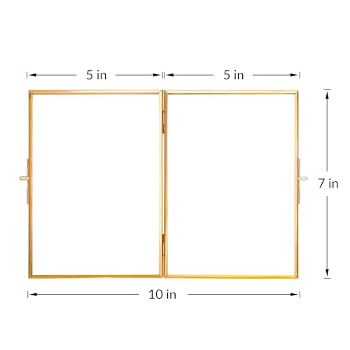 REDHUGO Glass Pressed Flower Frame Handmade, Rectangle, Gold, 5×7 Inches | Hinged Double Press Flower Frame, Tabletop Brass Photo Frames, Rectangle Dried Flowers Display Folding Frames for Home - color: Gold, size: 5L" x 7W"
