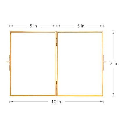 REDHUGO Glass Pressed Flower Frame Handmade, Rectangle, Gold, 5×7 Inches | Hinged Double Press Flower Frame, Tabletop Brass Photo Frames, Rectangle Dried Flowers Display Folding Frames for Home - color: Gold, size: 5L" x 7W"