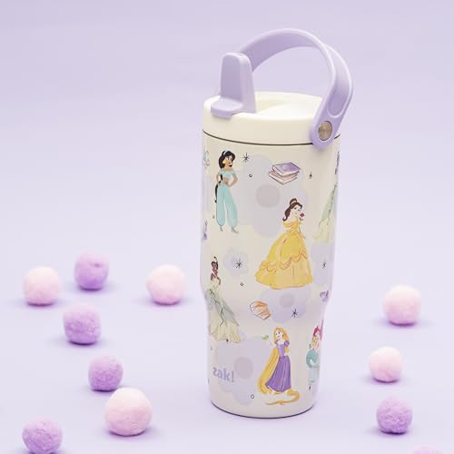 Zak Designs Disney Princess Siply 20oz Leak-Proof Straw Insulated Tumbler | BPA Free, Stainless Steel, Handle, Cupholder Friendly, Dishwasher Safe, Kids Water Bottle For School, Home, Travel, Ariel - color: Princess