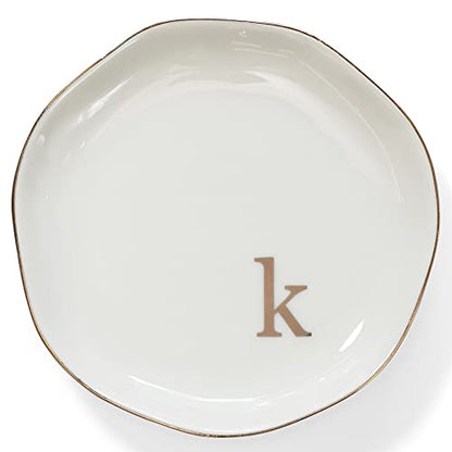 Initials Ring Dish Jewery Tray with Personalized K-Monogrammed Engagement Wedding Gifts for Friends,Sister,Birthday Christmas Gifts for Women,Ceramic White - style: k