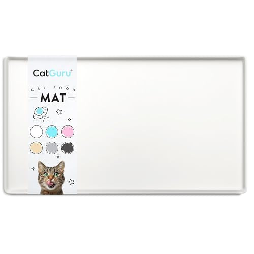 CatGuru Premium Cat Food Mat, Silicone Feeding Mat for Food and Water Bowls | Extra-high raised edge contains spills. Waterproof, non-slip 100% food-grade silicone protects floors/ Large, Marshmallow - color: Marshmallow, size: L: 24" x 14"