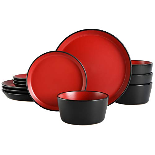 Gibson Soho Lounge Sofia Coupe Stoneware Dinnerware Set, Service for 4 (12pcs), Matte Red - color: Red, size: Service for 4 (12pcs)