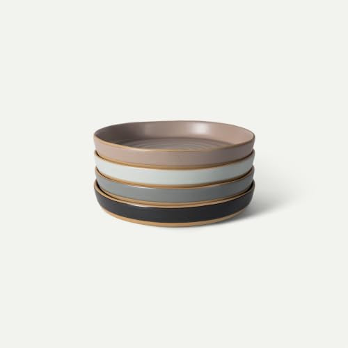Mora Medium Dishes Set of 4, 35oz Ceramic Pottery Pasta Plate/Wide Bowls - Microwave, Oven and Dishwasher Safe - Horizon - color: Horizon