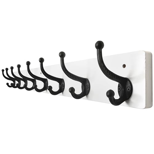 WEBI Rustic Coat Rack Wall Mount,35.43" Long 8 Cast Iron Coat Hooks Wall Mounted,Heavy Duty Wall Coat Hanger Hooks for Hanging Coats,Clothes,Black on White - color: White, size: 35 Inch