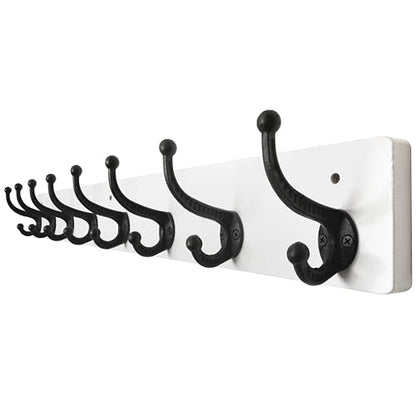 WEBI Rustic Coat Rack Wall Mount,35.43" Long 8 Cast Iron Coat Hooks Wall Mounted,Heavy Duty Wall Coat Hanger Hooks for Hanging Coats,Clothes,Black on White - color: White, size: 35 Inch