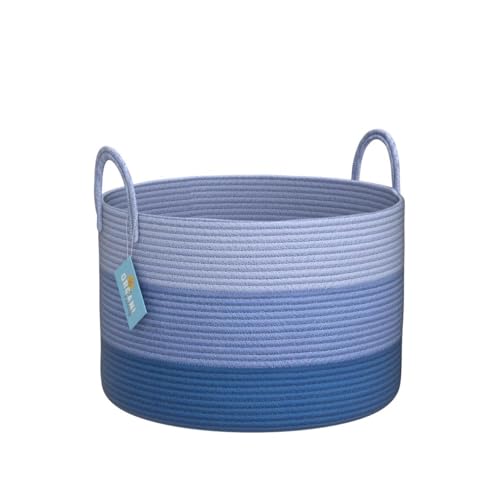 OrganiHaus Round Toy Basket & Blanket Basket, Cotton Rope 20x13" | 3-Toned Blue - Round Cotton Rope Basket, 20x13" - color: 3-toned Blue, size: Wide