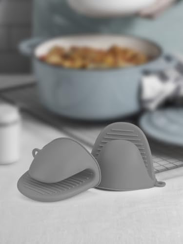 2 PCS Mini Silicone Oven Gloves Heat Resistant Cooking Pinch Mitts Potholder for Kitchen Cooking & Baking (Light Grey) - color: Light Grey